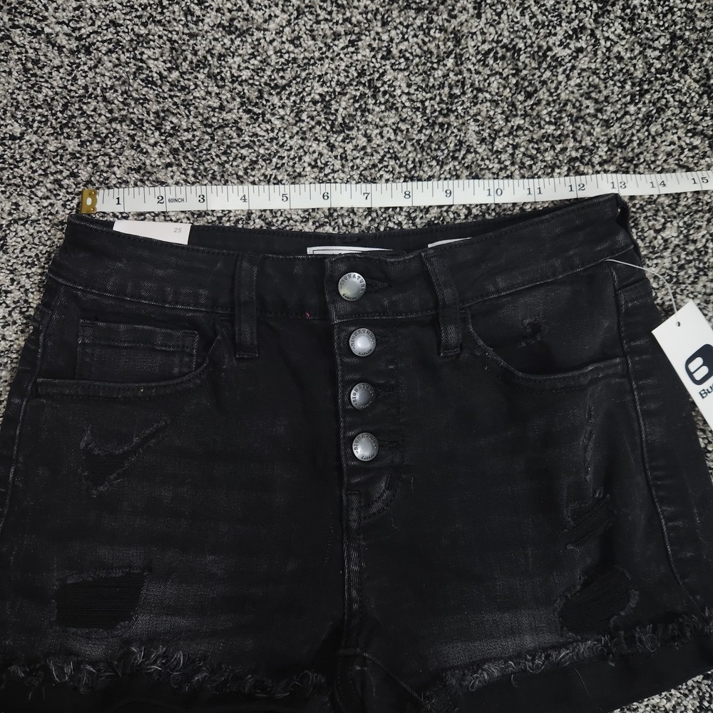 Kancan Black Jean Shorts Button Fly Mid Rise Stretch Destressed Grunge Emo Sz 25 - Picture 4 of 10